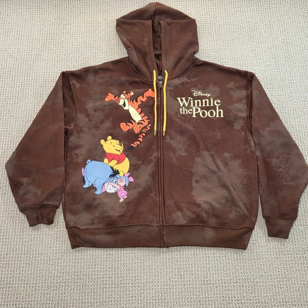 Disney Winnie‎ the Pooh Hoodie Full Zip Brown Youth XL Unisex